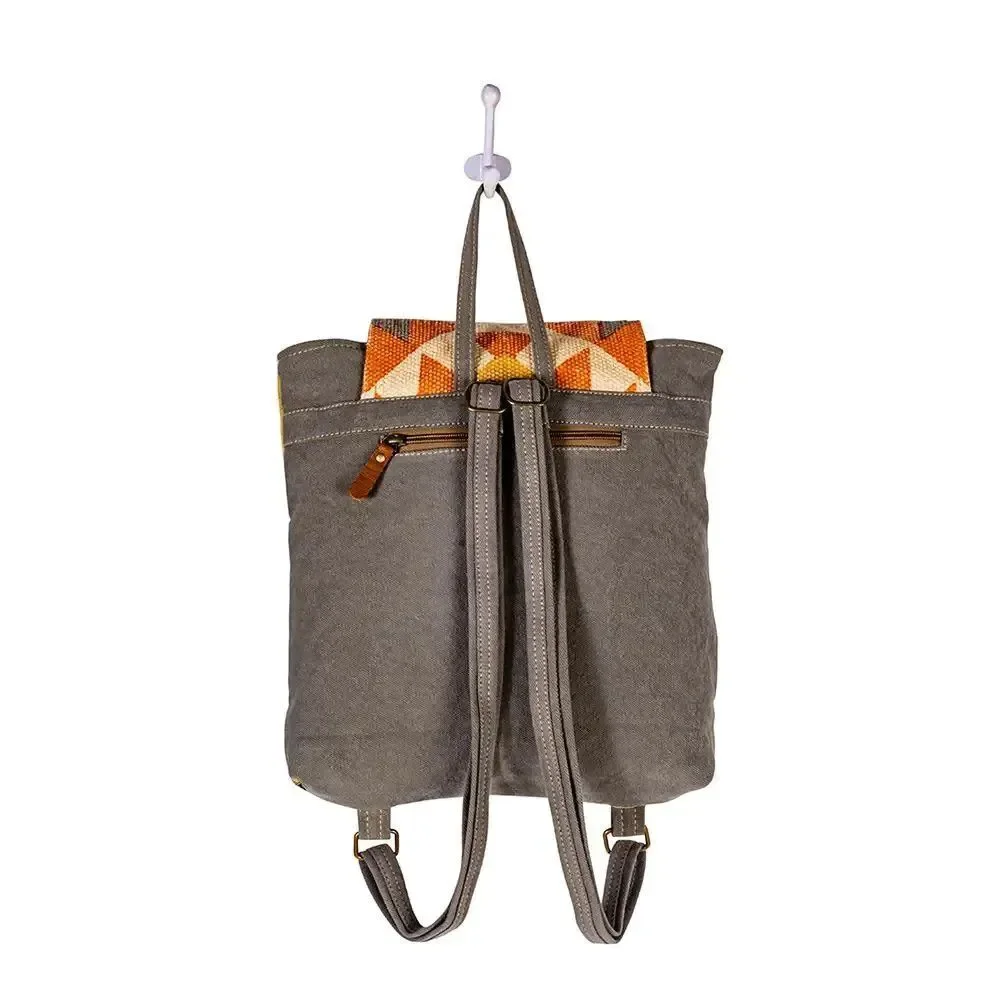 Myra Bag Handmade Eagle Backpack Upcycled Canvas & Cowhide Leather